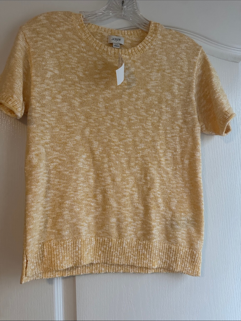 J. Crew Marled Pale Yellow Short Sleeve Crewneck Sweater
